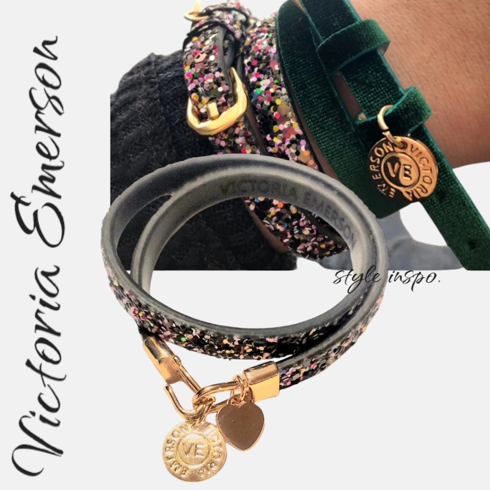 Victoria Emerson double wrap sequins bracelet with heart & logo charm
